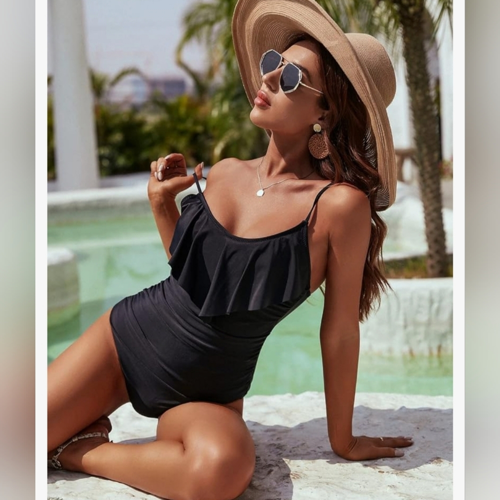 Women's One Piece Swimsuit Tummy Control Modest Cute Slimming Flattering Ruffle - Picture 12 of 12